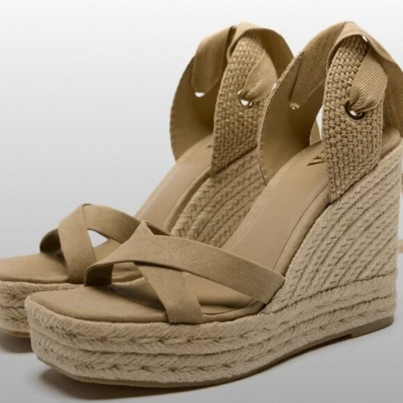 Zara lace up wedge sandal size 7 new - Picture 4 of 6